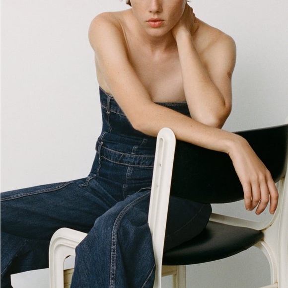NWT ZARA TRF STRAPLESS DENIM JUMPSUIT - Picture 6 of 12